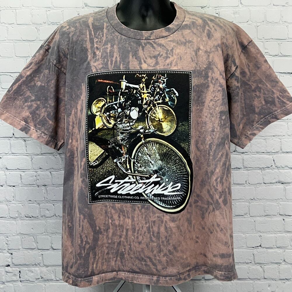 Vintage Y2K Streetwise Custom Bike Graphic T Shirt Gray Beige XL Los Angeles